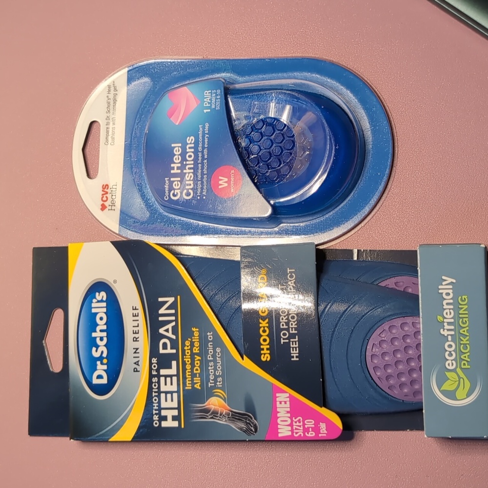 Heel pain, heel cushions, walking insoles, women